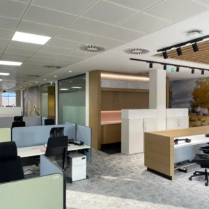 Suspended ceiling grid installation on a commercial fit-out project